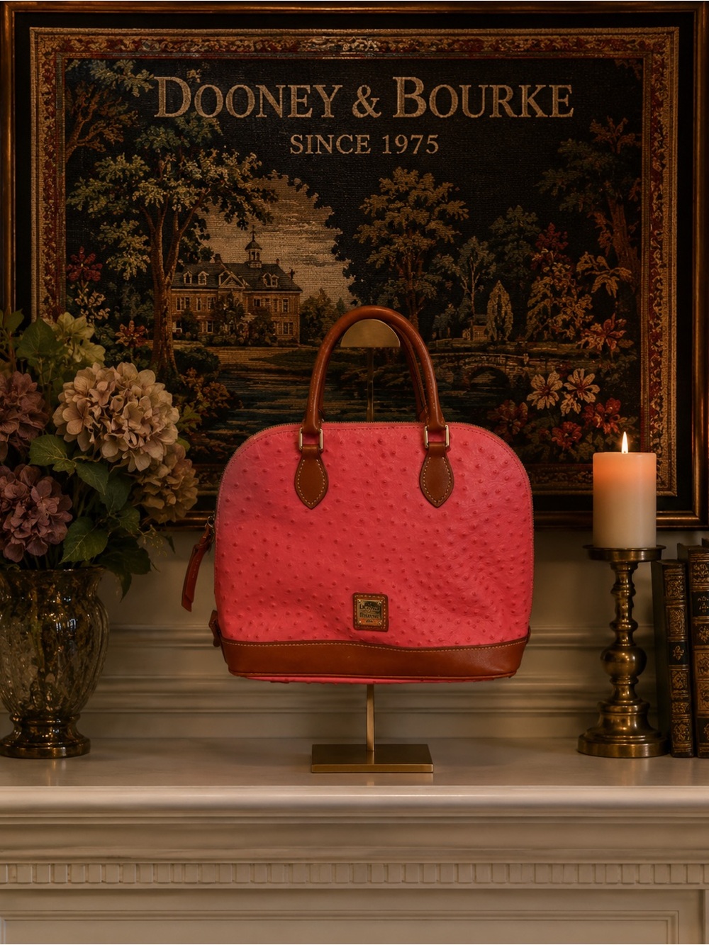Dooney & Bourke Coral Pink Dome Satchel with Brown Trim